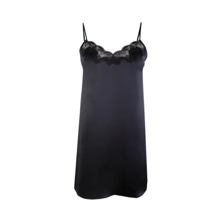 Camisón Black satin silk with leavers lace