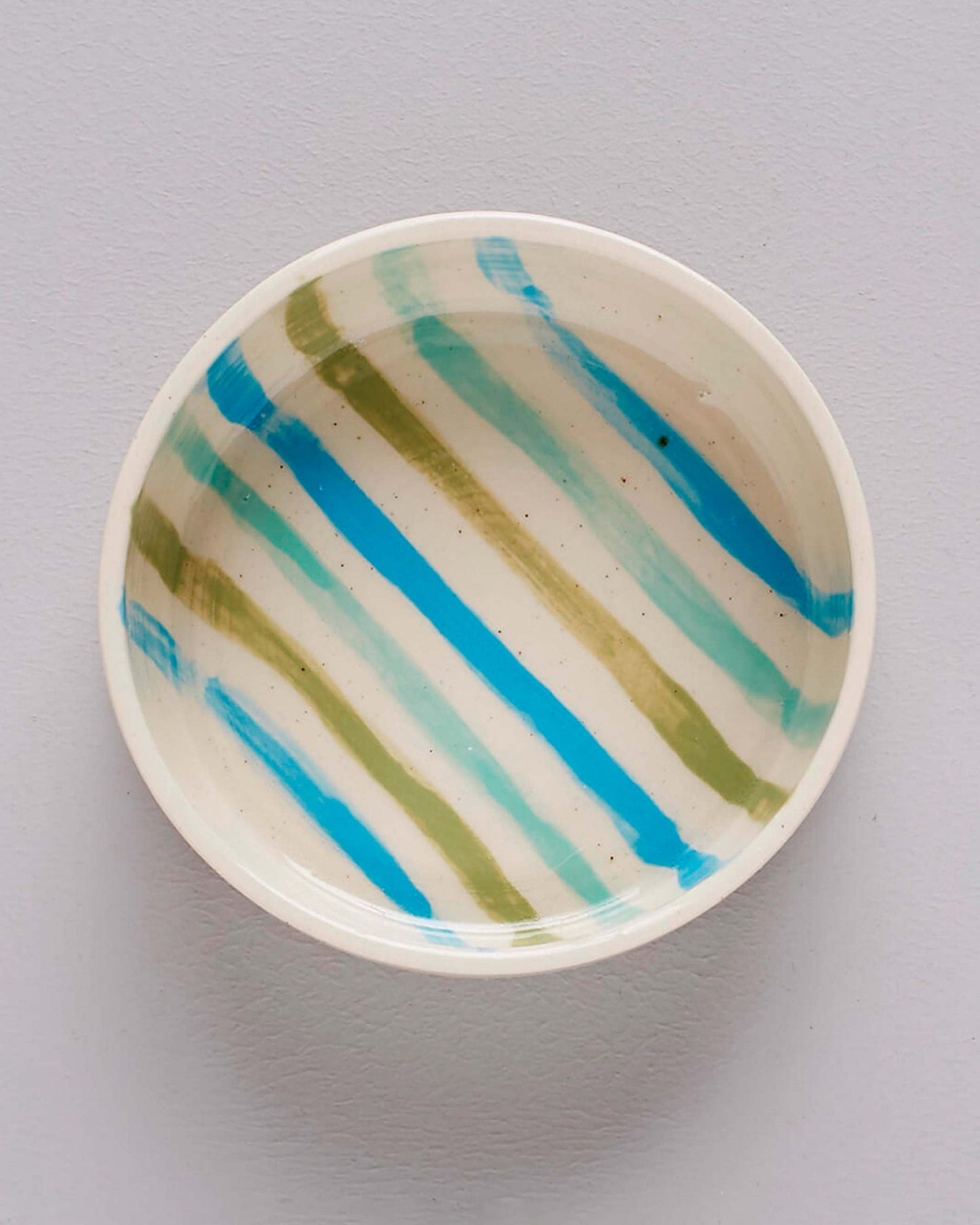 Handmade Blue Striped Ceramic Dog Water Bowl