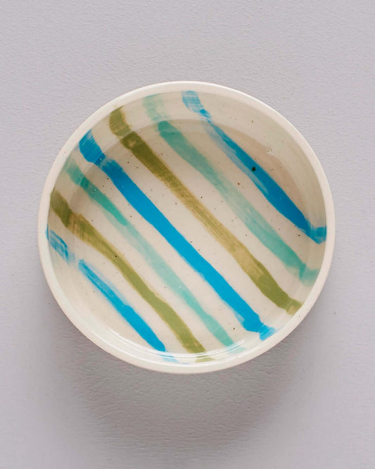 Handmade Blue Striped Ceramic Dog Water Bowl