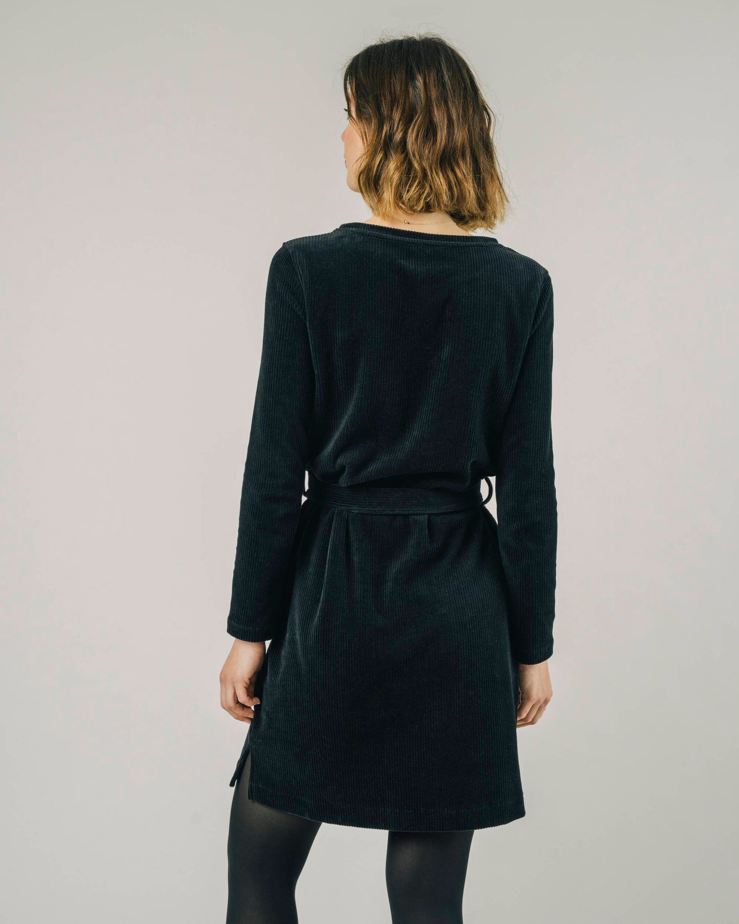 Corduroy Belted Dress Black