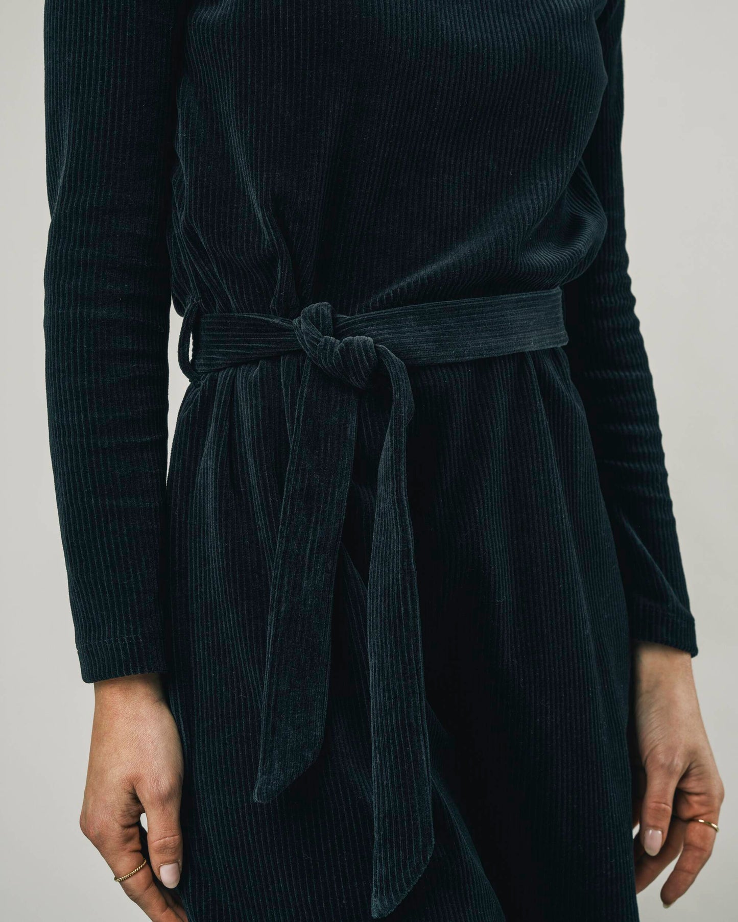 Corduroy Belted Dress Black