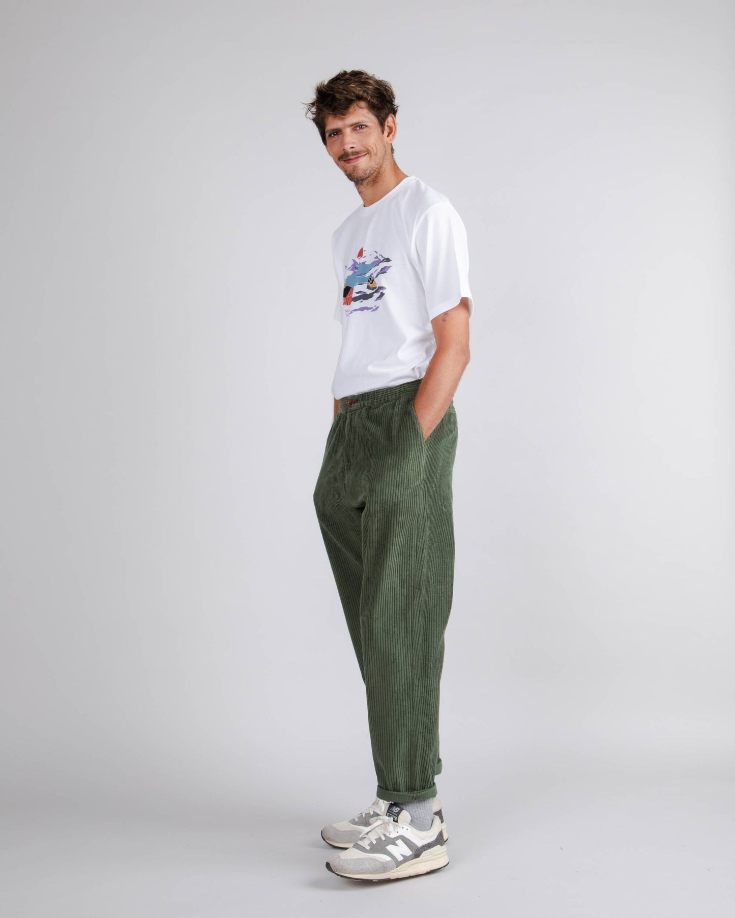 Corduroy Oversize Elastic Pant Stone Green