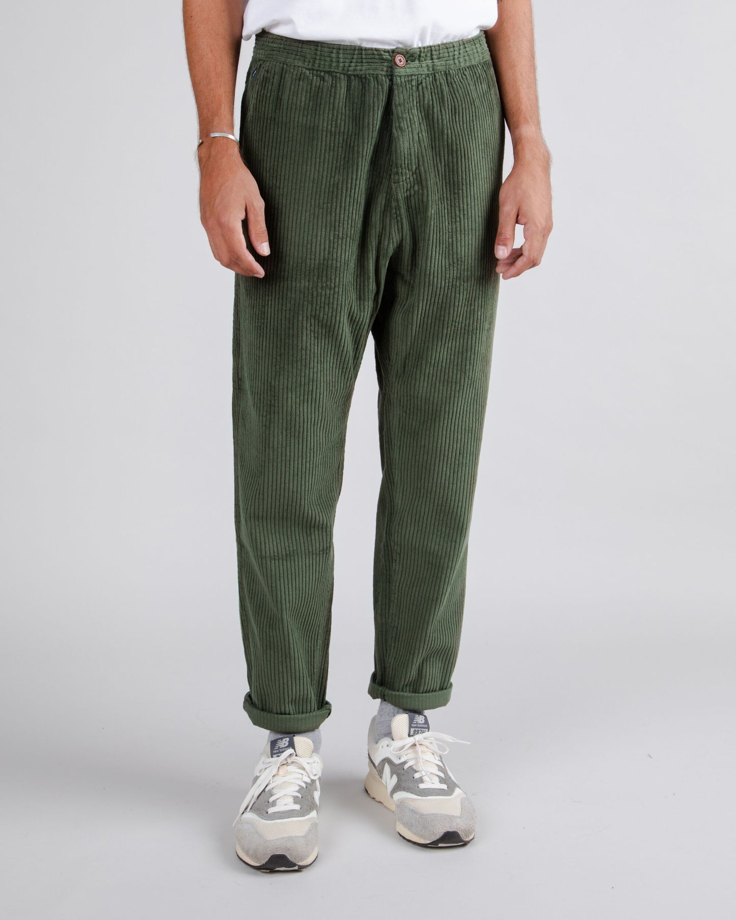 Corduroy Oversize Elastic Pant Stone Green