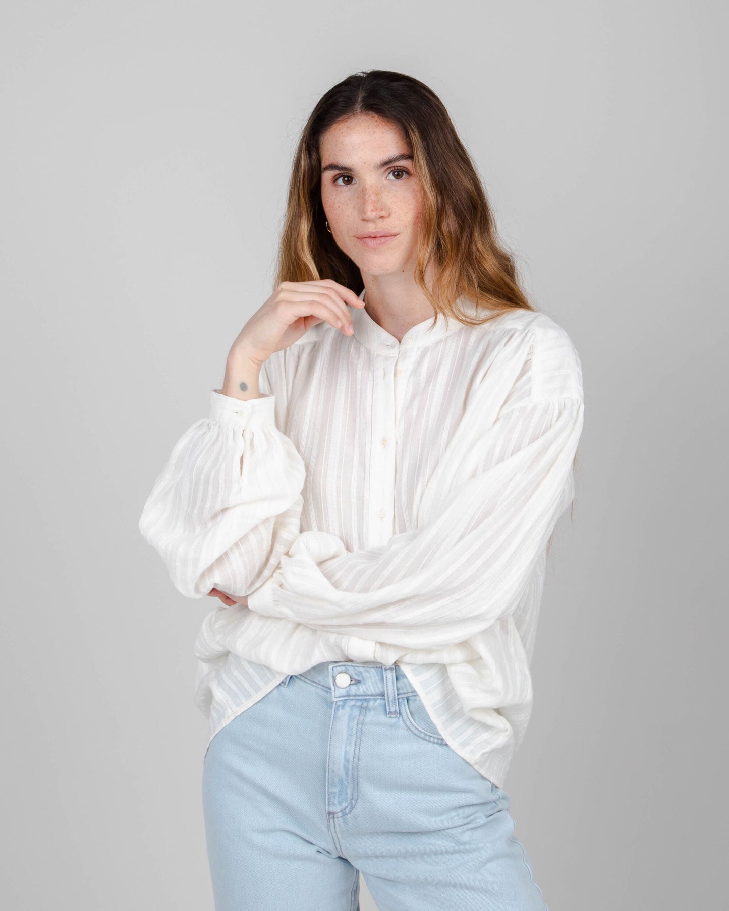 Polka Dot Boho Blouse White