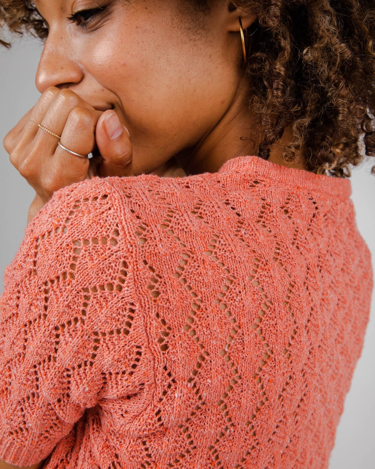 Lace Short Sleeve Sweater Grapefruit