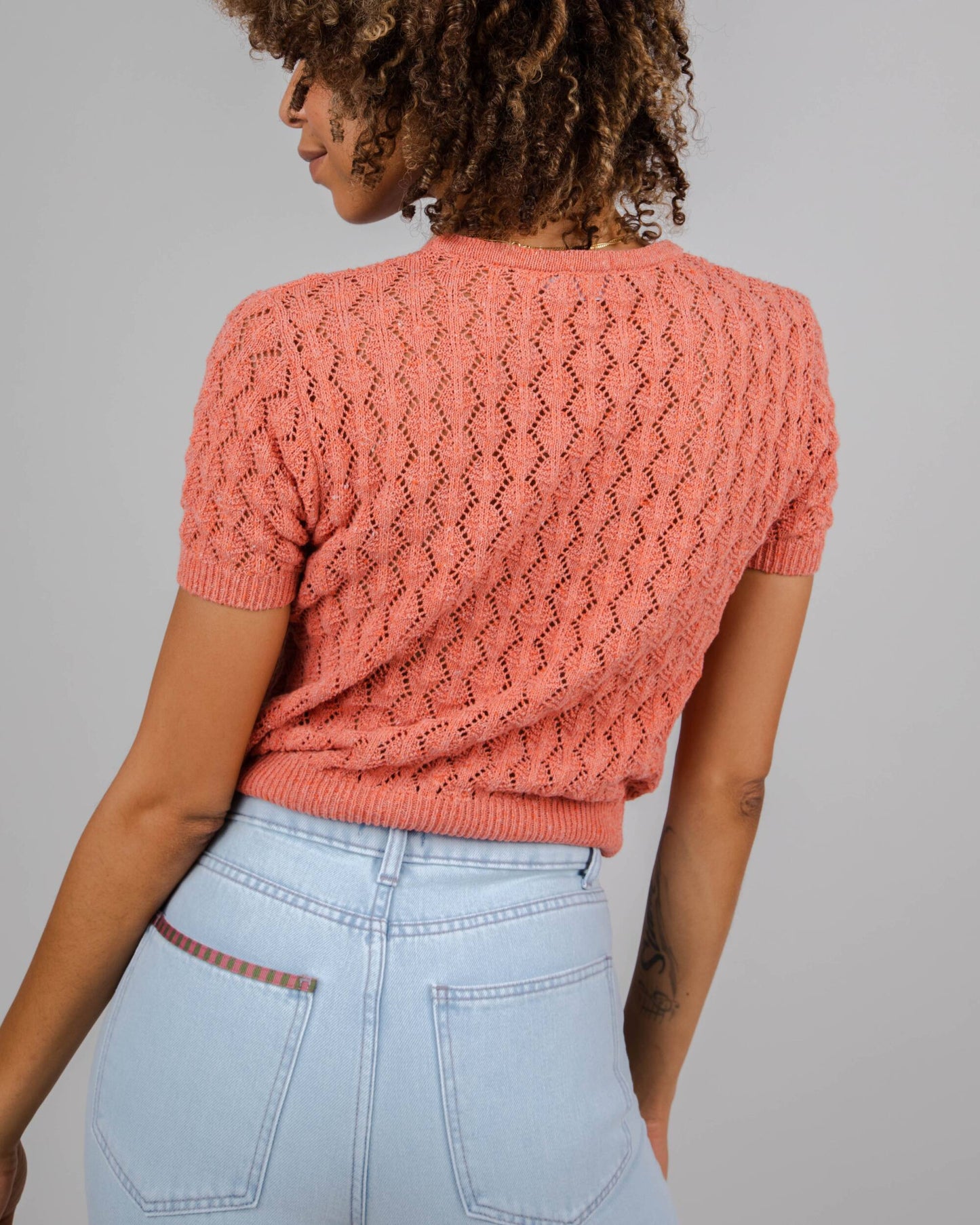 Lace Short Sleeve Sweater Grapefruit