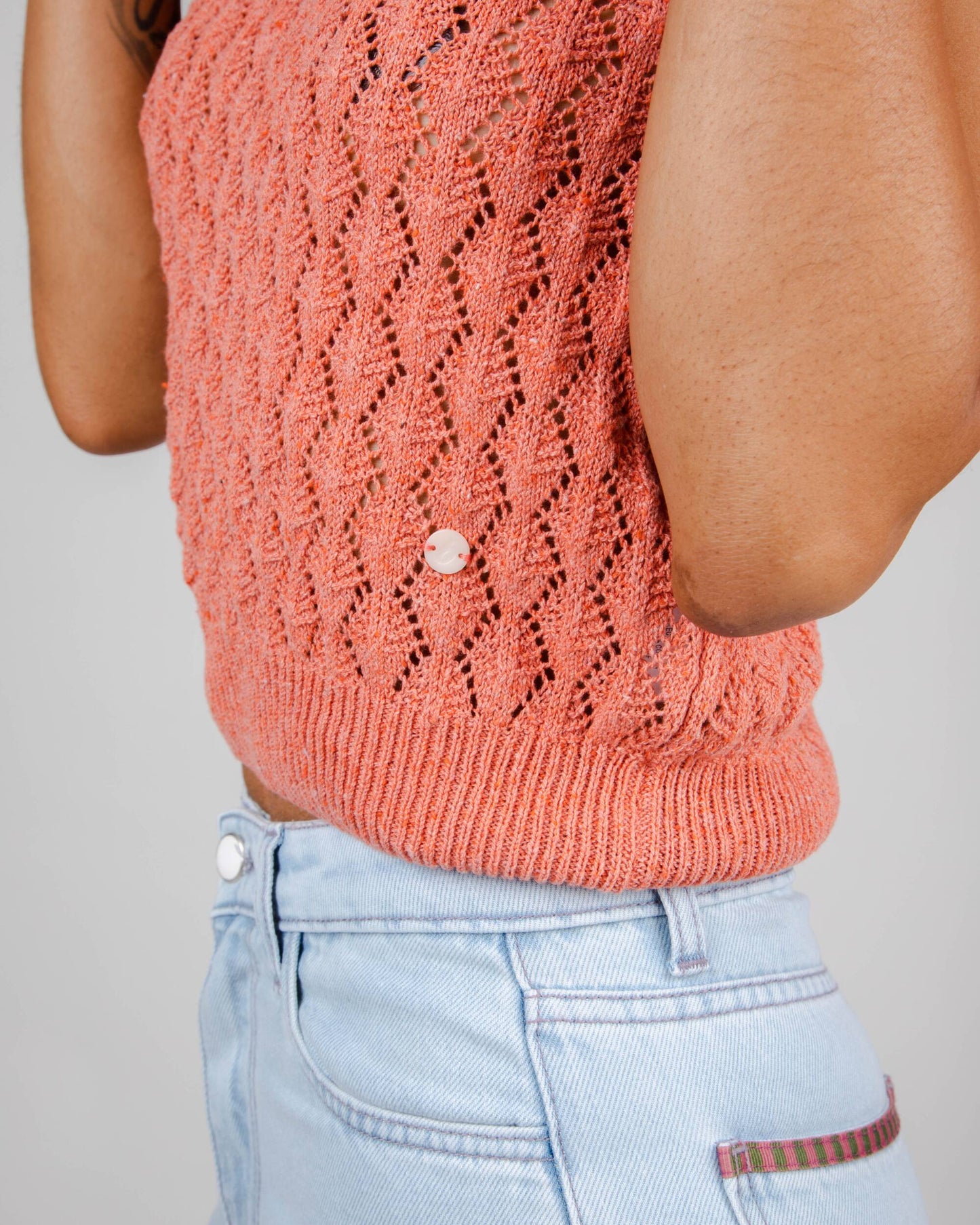 Lace Short Sleeve Sweater Grapefruit