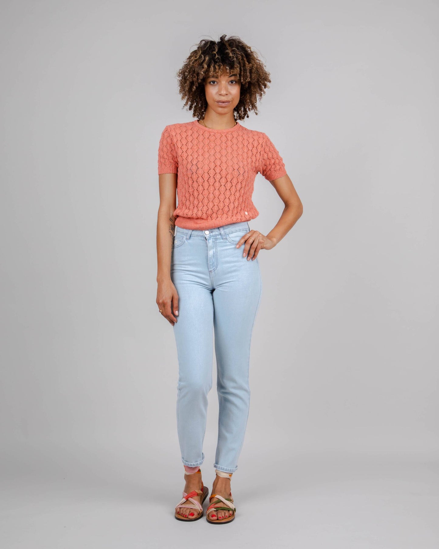 Lace Short Sleeve Sweater Grapefruit