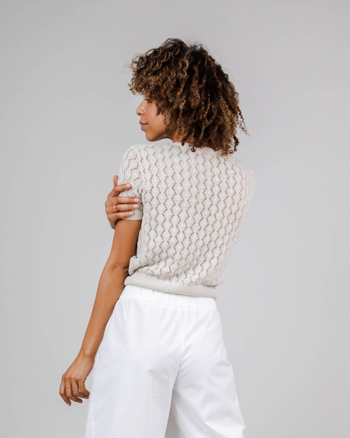 Lace Short Sleeve Sweater Ecru