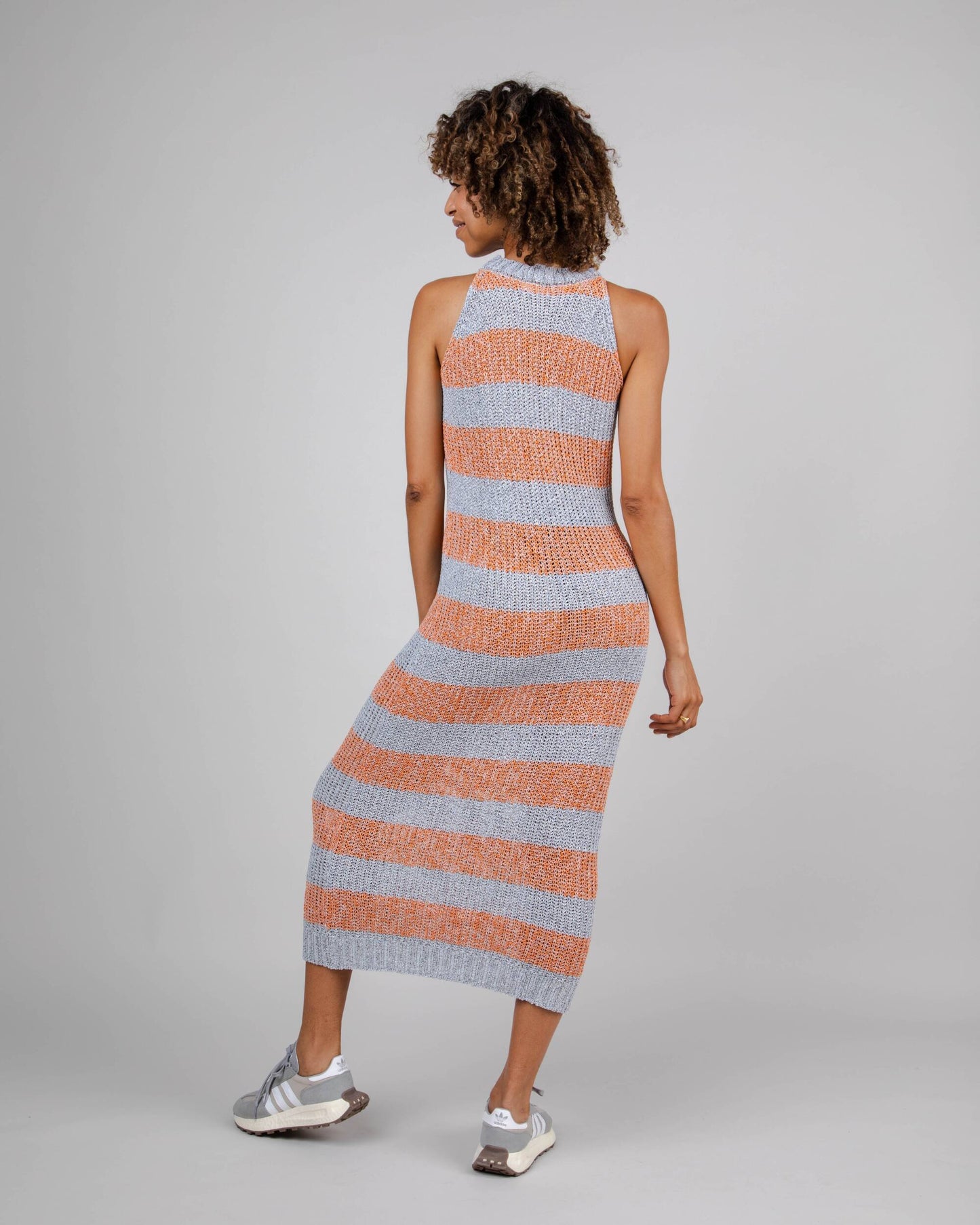 Stripes Knitted Long Dress Orange