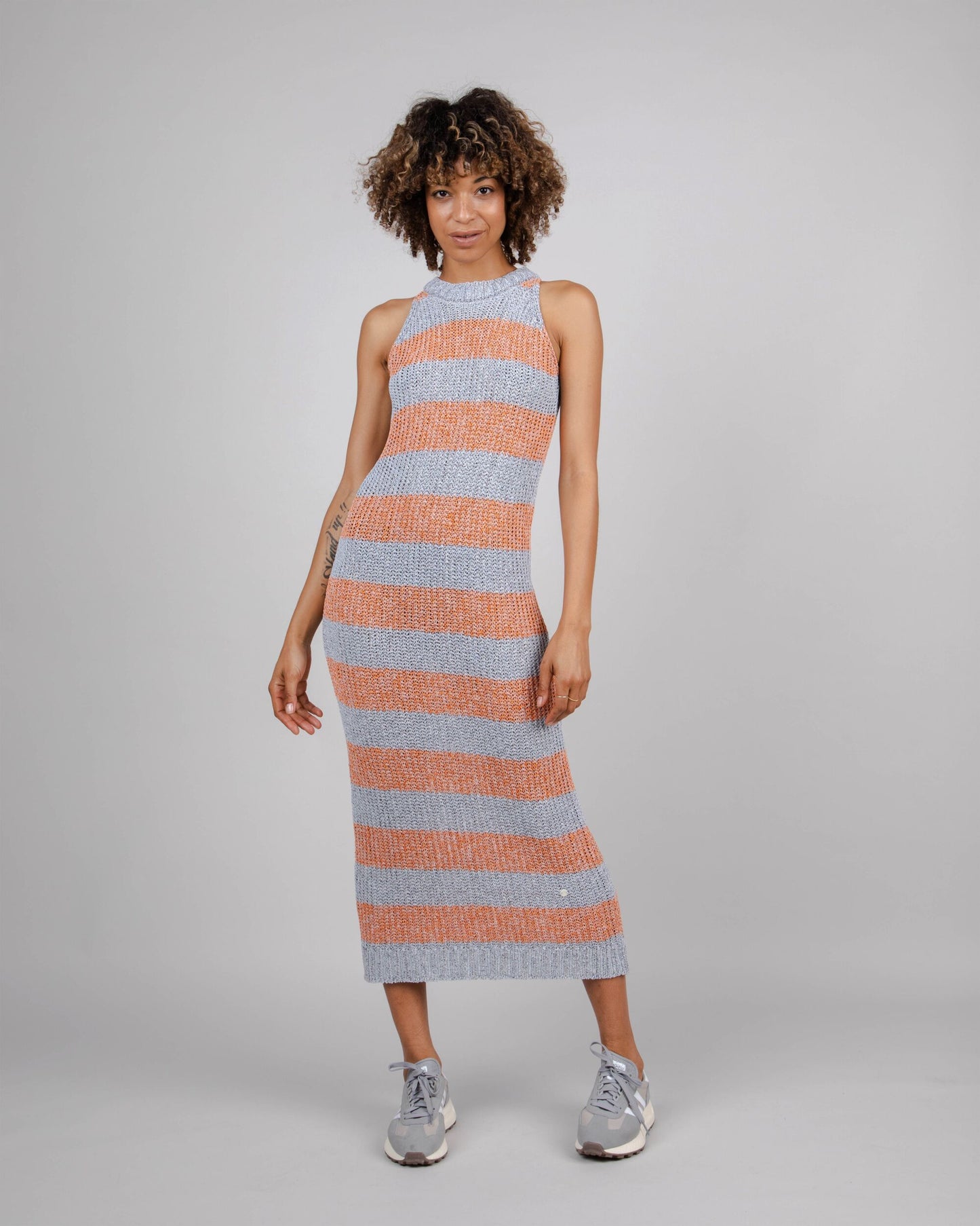 Stripes Knitted Long Dress Orange