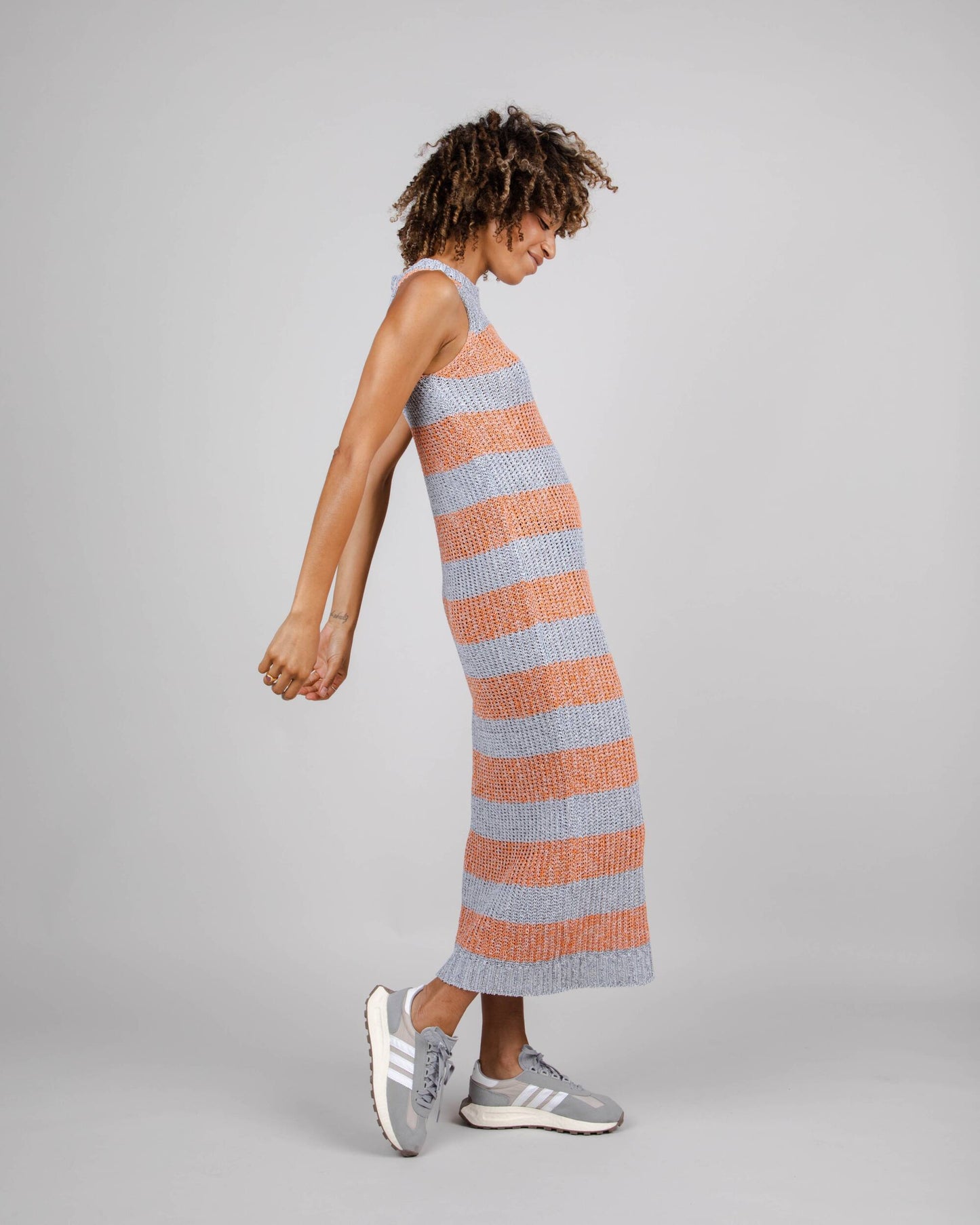 Stripes Knitted Long Dress Orange