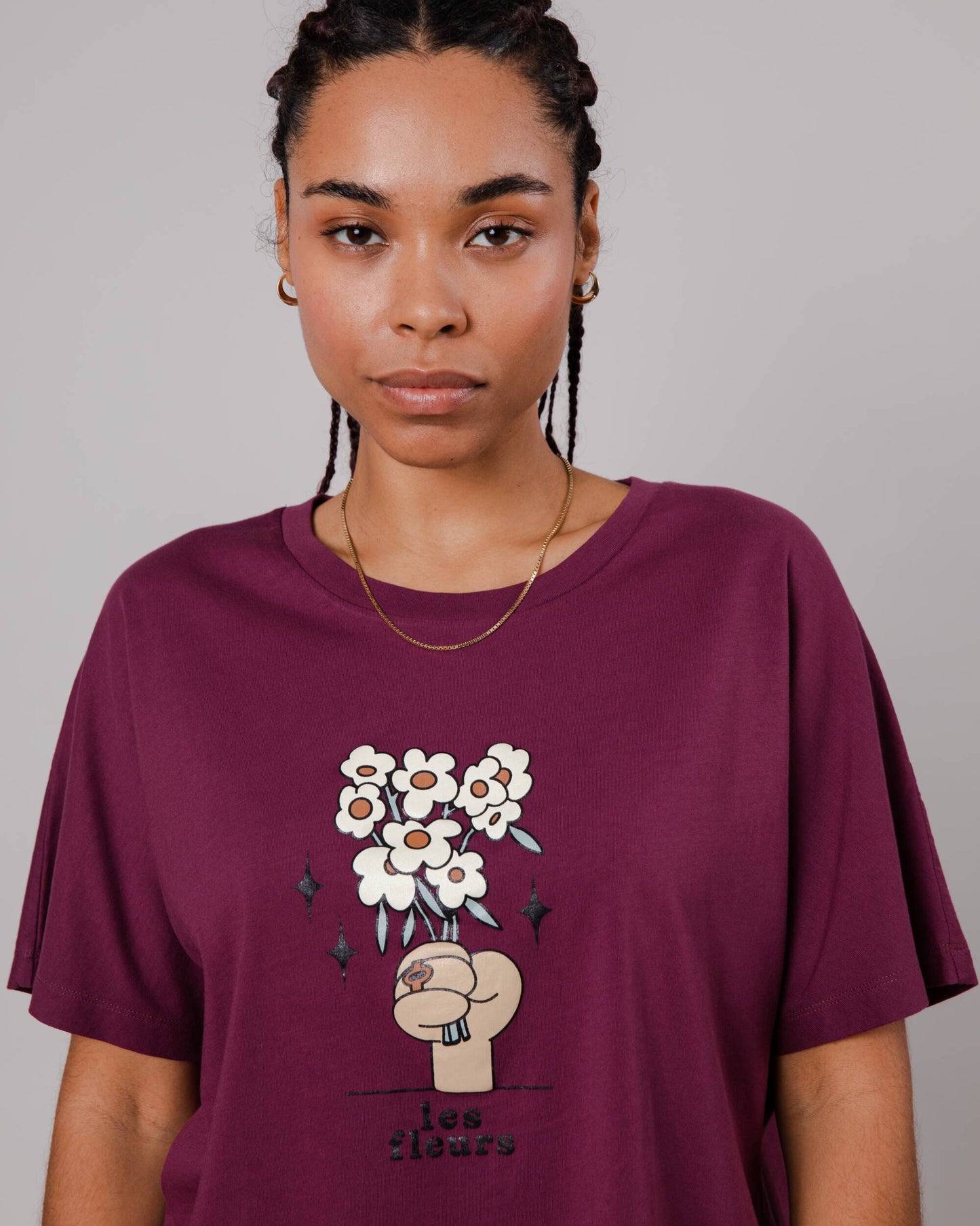 Fleurs Oversize T-Shirt Prune