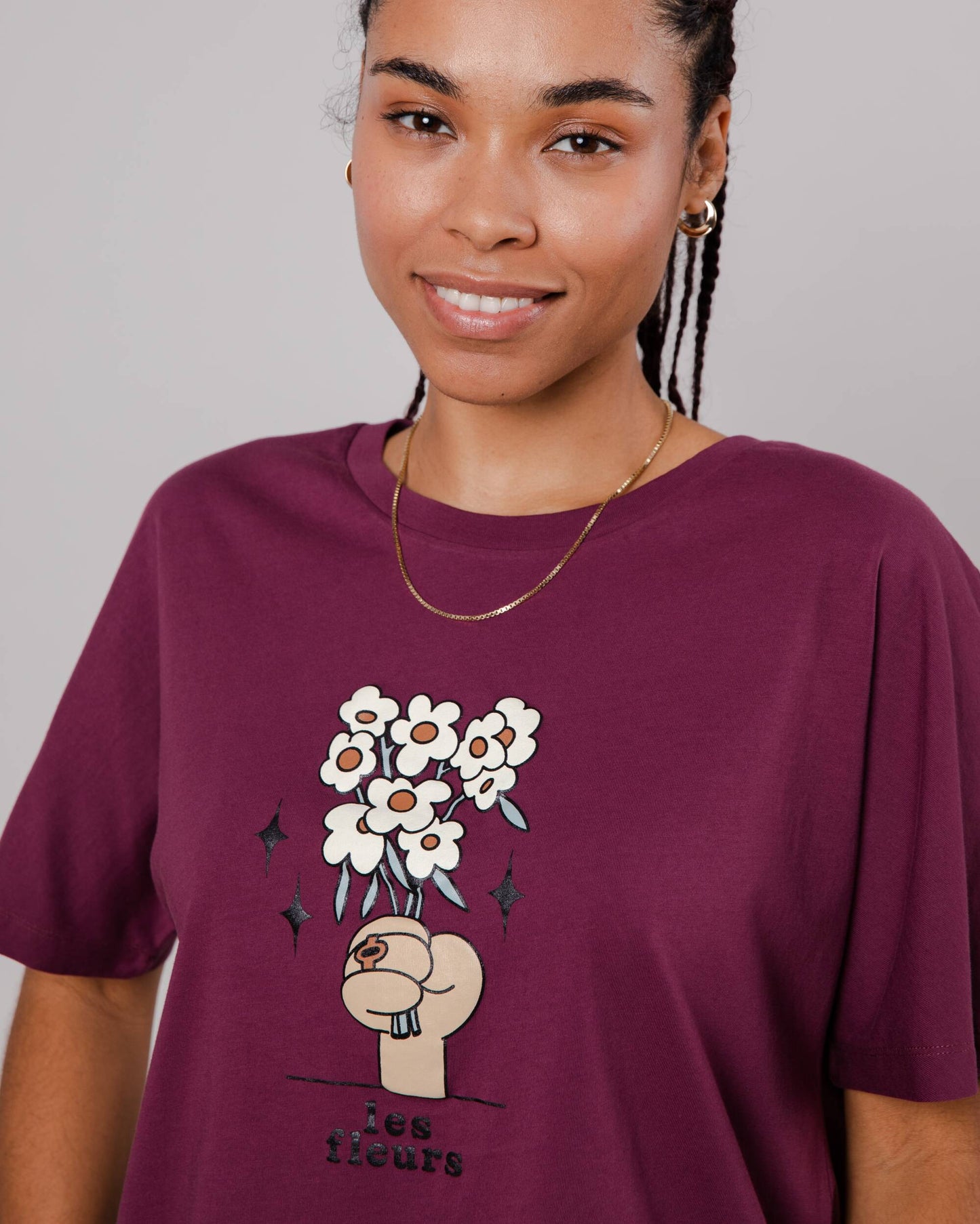 Fleurs Oversize T-Shirt Prune