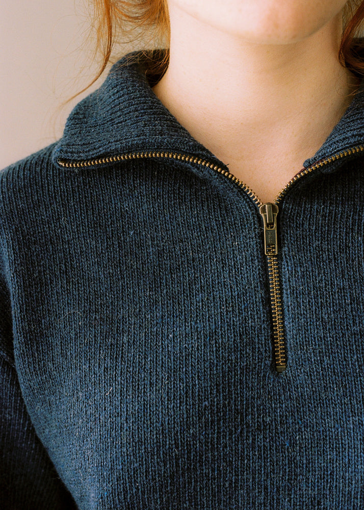 Blue zip-up sweater