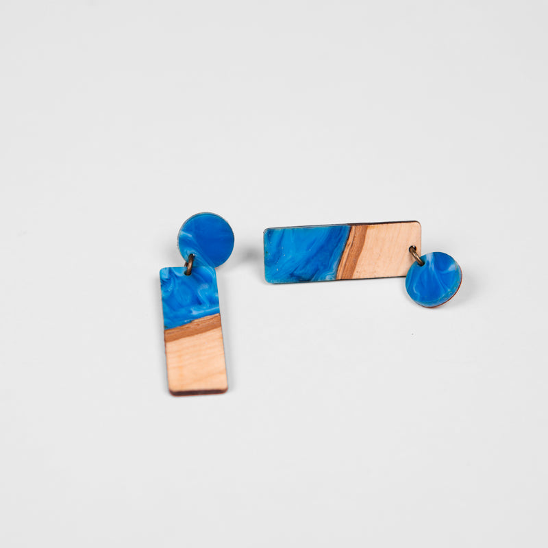 Wood and resin earring, rectangle