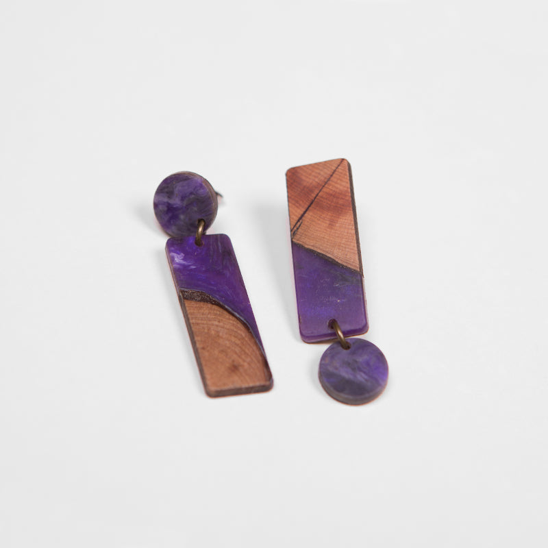Wood and resin earring, rectangle