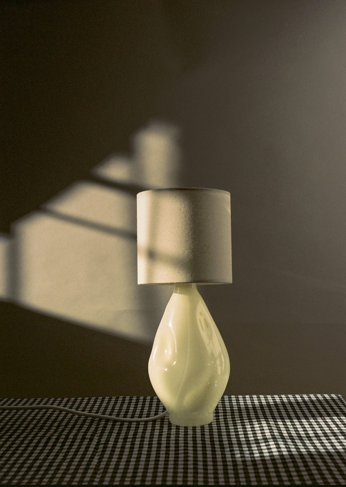 Beige-Cylindrical Glass Lamp