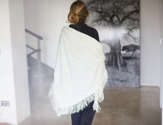 Off-white merino wool poncho