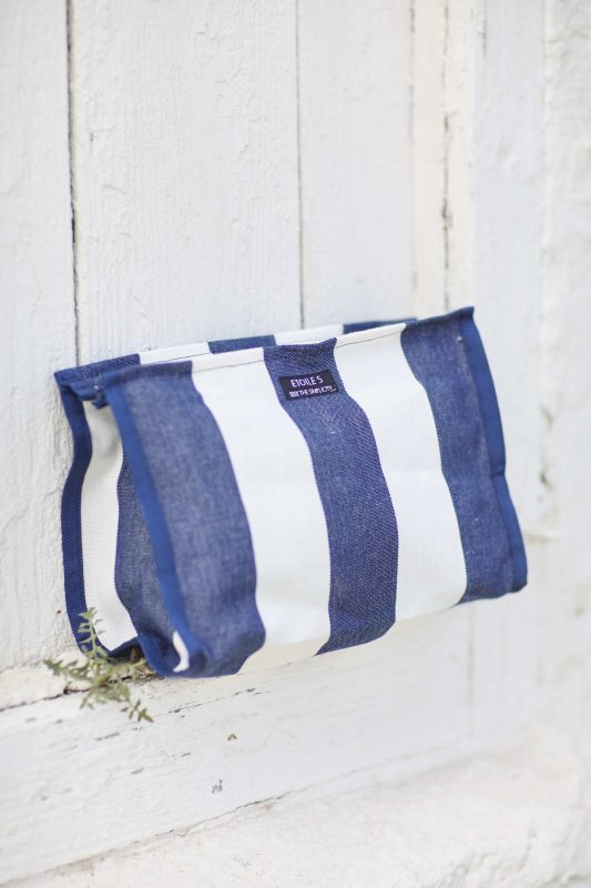 Blue striped resin-coated cotton sailor beach bag