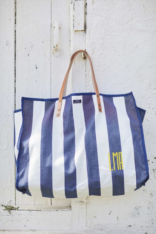 Deaville blue striped resin-coated cotton beach bag