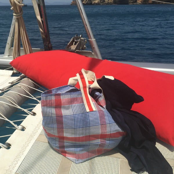 Bolsa de playa de algodón y lino resinado cuadros marineros