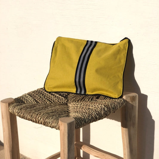Mustard resin-coated linen beach bag