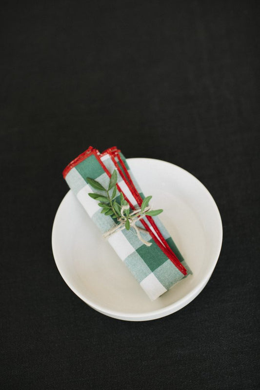 Green Gingham cotton napkin with red trim (2 units)