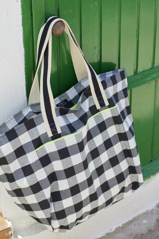 Resin-coated cotton beach bag - White Vichy with fluorine