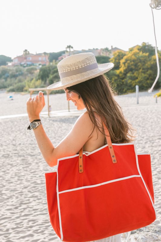 Cotton canvas bag with leather handles - Orange Caroline