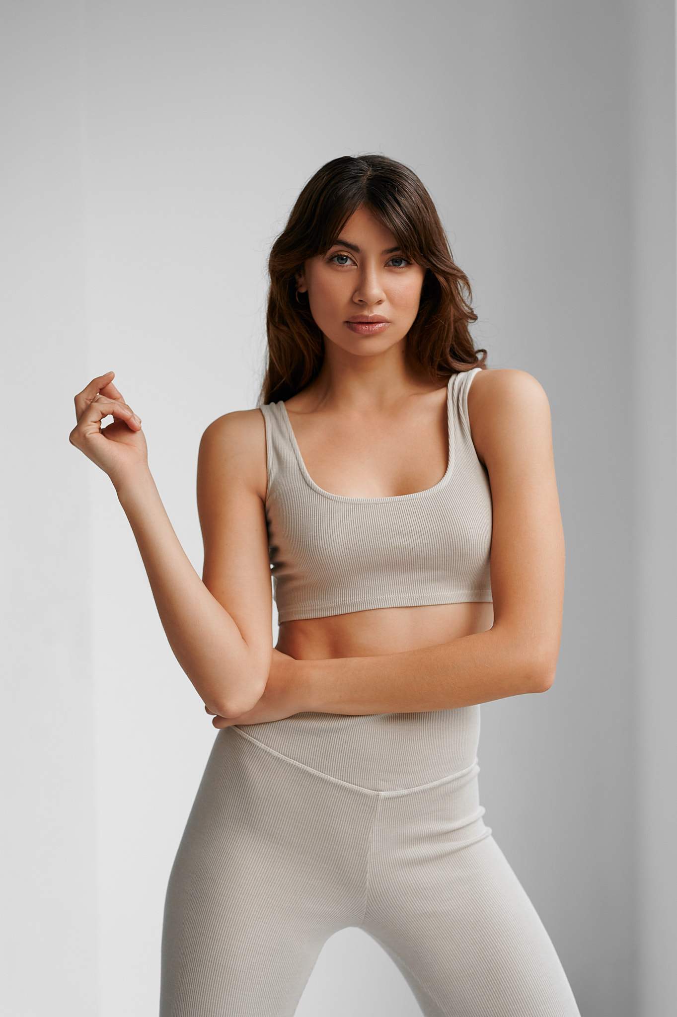 Kefi Top - Light Beige - Front Image - Ribbed Fabric - Second-skin fit - Easy-to-Wear & Versatile - Easy-to-Match - High Quality Basic - Streetstyle - Streetwear - Flattering High-raise band - Strategically placed seamed panels - tight fit, adapts to body - worn out feel - Elegant - Casual - Sophisticated - Becca & Cole