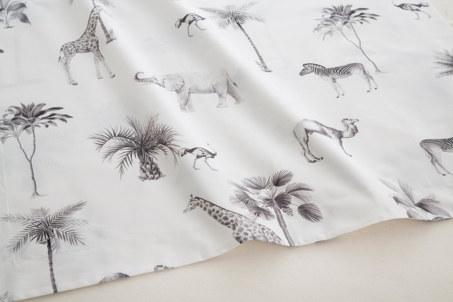 Percale Cotton Top Sheet 200h Bed 200 - White Animals