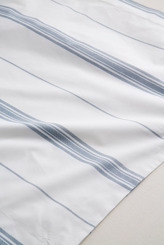 Percale Cotton Top Sheet 200h Bed 90 - Blue Stripes