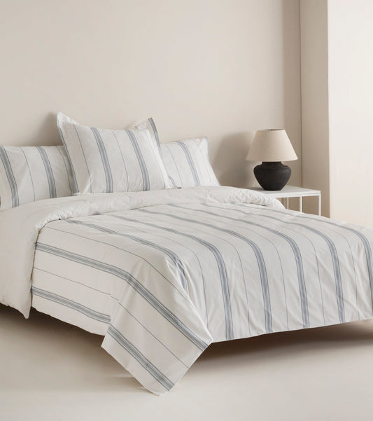 Reversible Percale Duvet Cover 200h Bed 90 - Blue Stripes