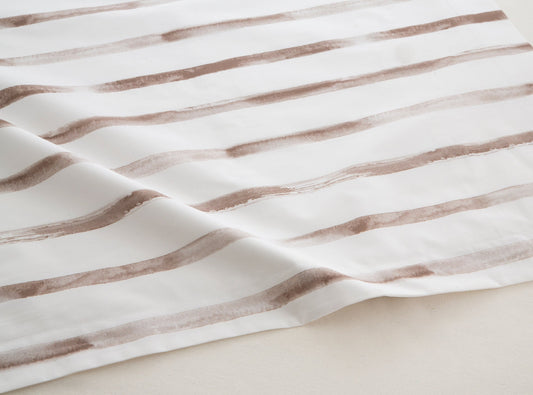 Percale Cotton Top Sheet 200h Bed 90 - Beige Stripes