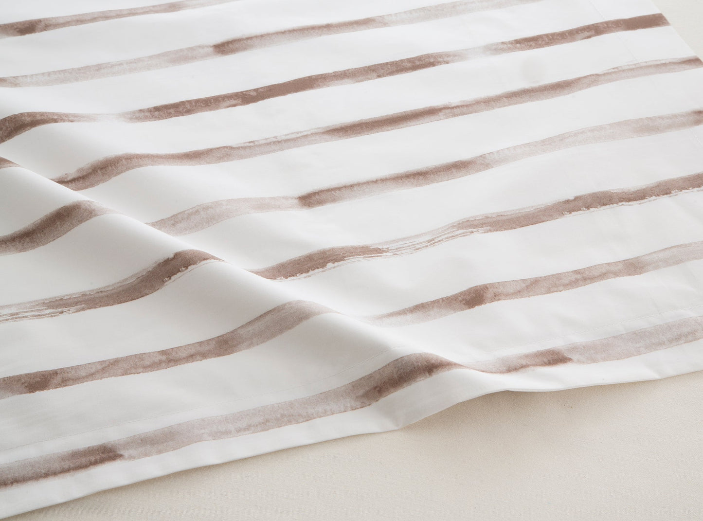 Percale Cotton Top Sheet 200h Bed 90 - Beige Stripes