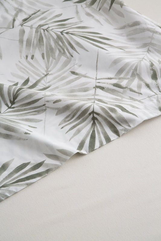 Percale Cotton Top Sheet 200h Bed 90 - Palm Leaves