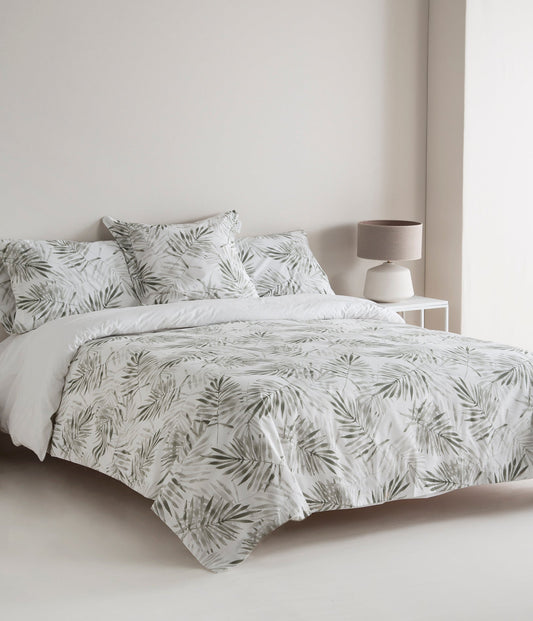Percale Reversible Duvet Cover 200h Bed 90 - Palm Leaves