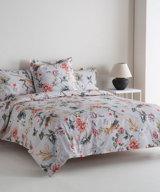 Reversible Percale Duvet Cover 200h Bed 200 - Japanese Flowers