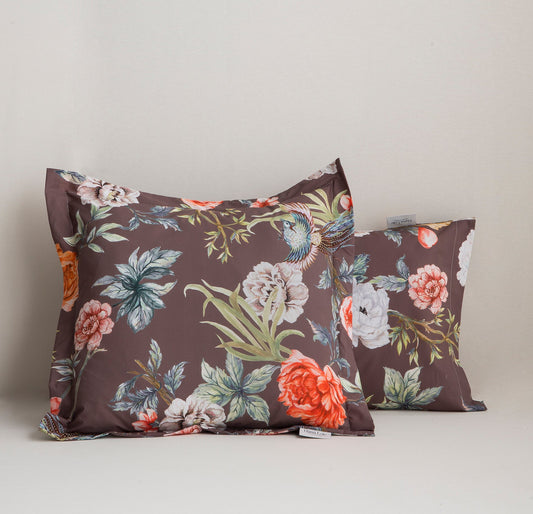 Brown Japanese Flowers Pillow Case Bed 150/160 50X75 (2 UNITS)