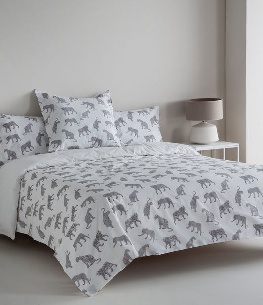 Percale Reversible Duvet Cover 200h Bed 90 - Tigres White