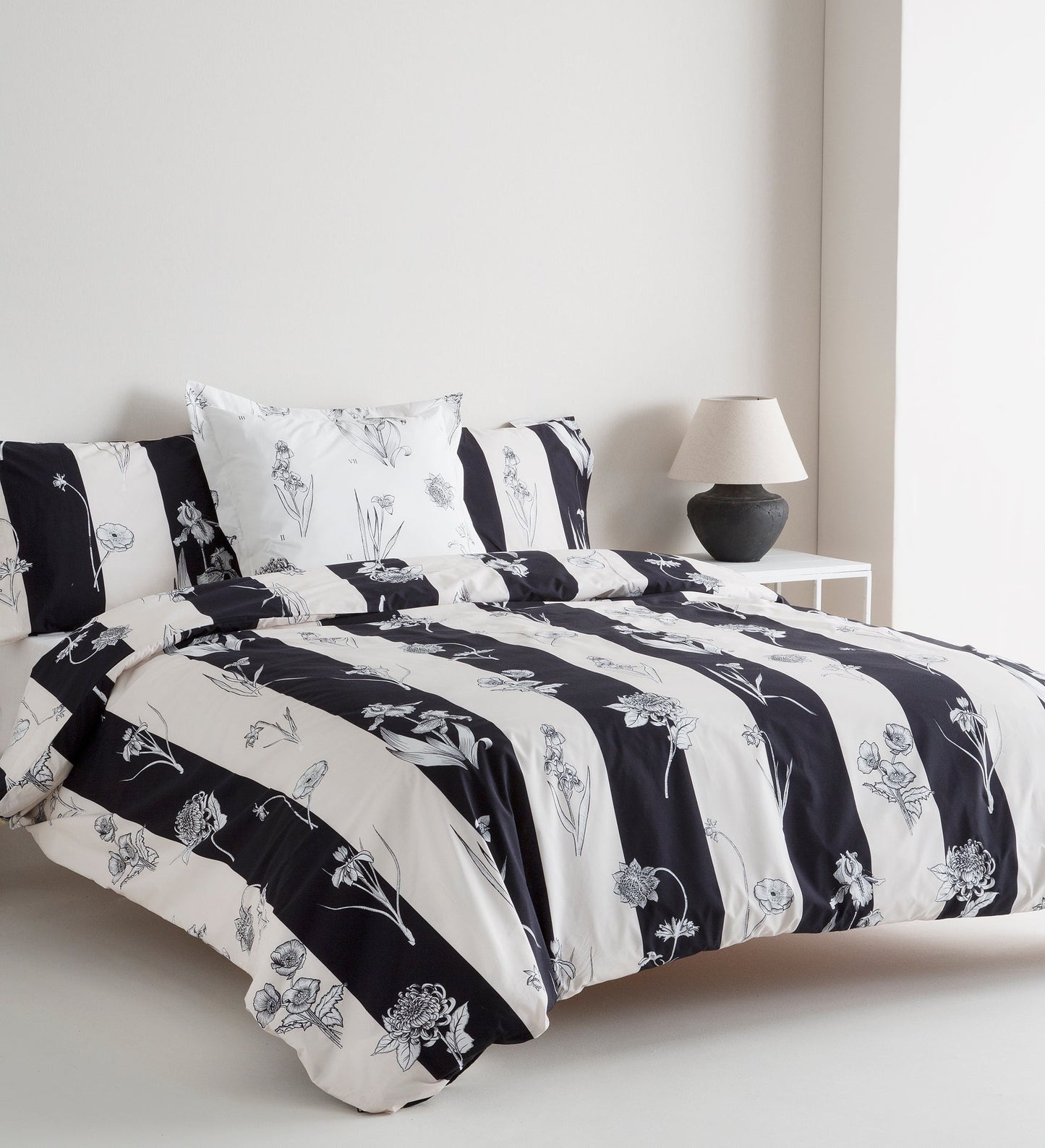 Reversible Percale Duvet Cover 200h Bed 135 - Flowers SINMAS Stripes