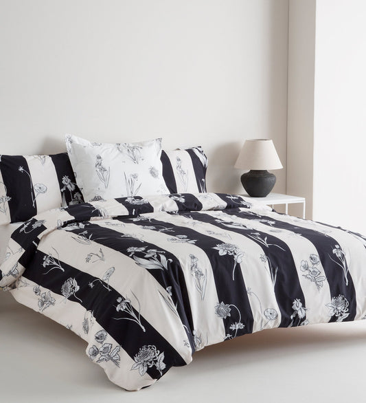 Reversible Percale Duvet Cover 200h Bed 90 - Flowers SINMAS Stripes