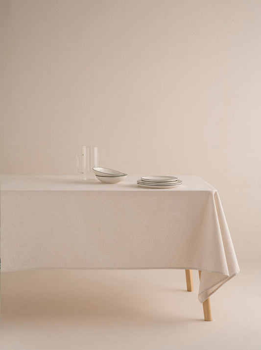 Organic Bone White Stain-Resistant Tablecloth 140x140 - Hana Lole
