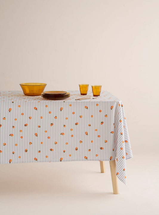 Blue and Orange Stain-Resistant Striped Tablecloth 140x200 - Hana Lole
