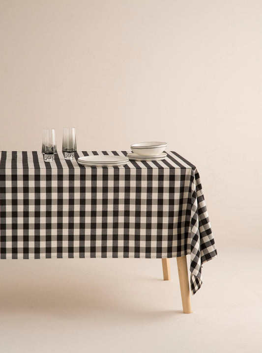 Black Stain-Resistant Vichi Square Tablecloth 140x140 - Hana Lole