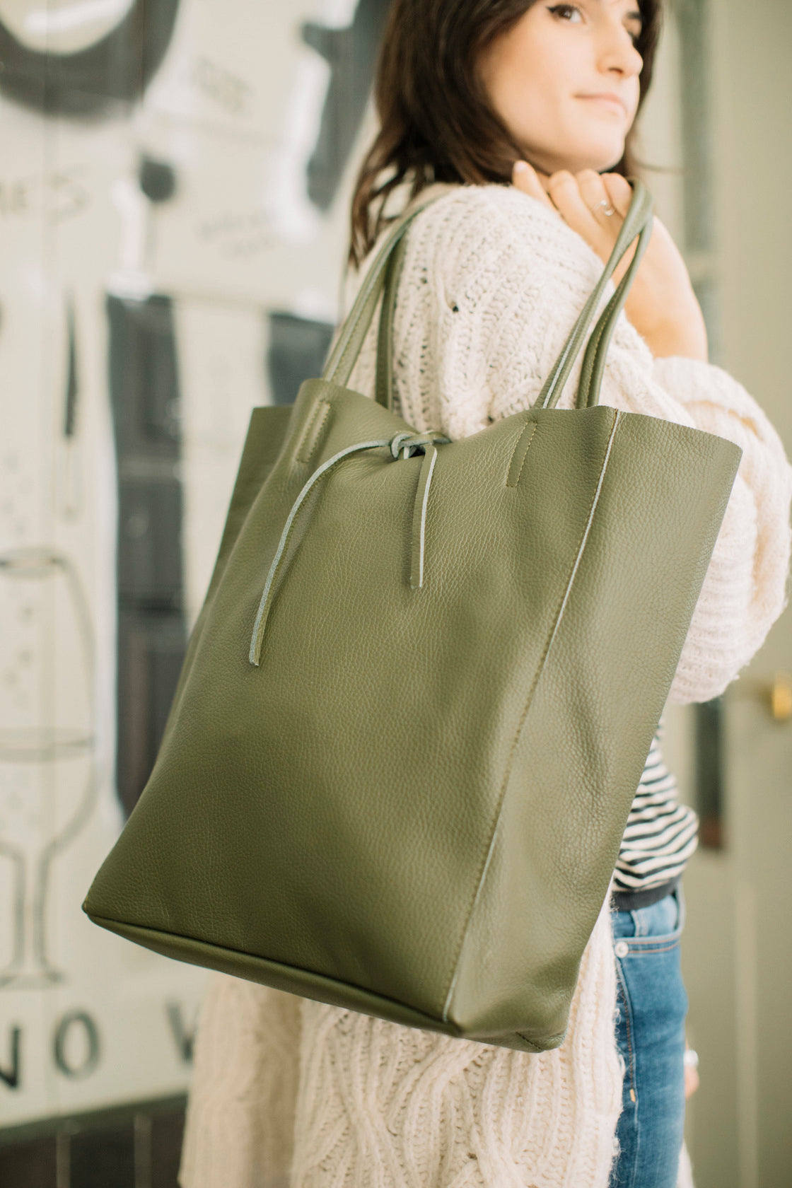 Tato leather shopping bag - green