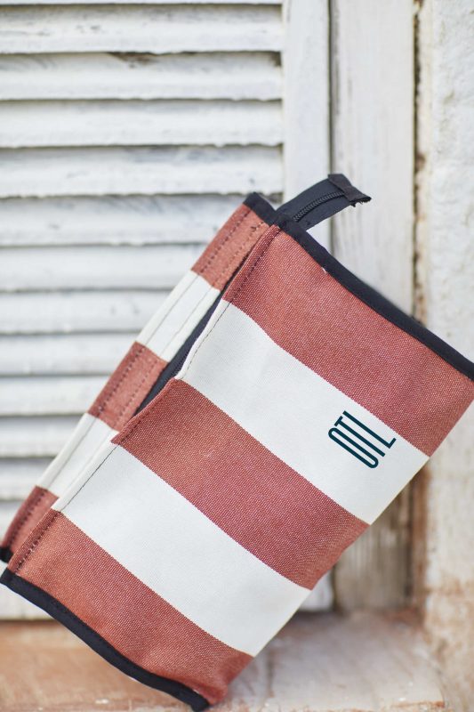 Resin-coated cotton sailor beach bag - Brick stripes