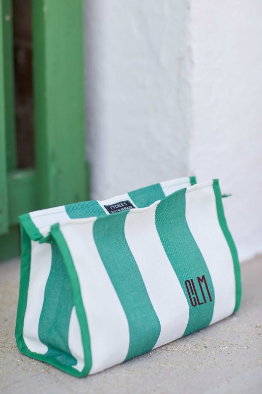 Resin-coated cotton sailor beach bag - Green stripes