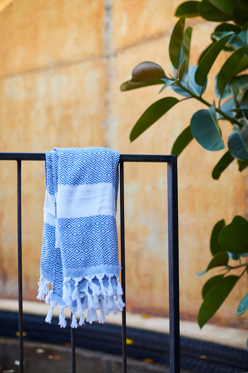 Cotton beach towel - Turkey blue rhombus